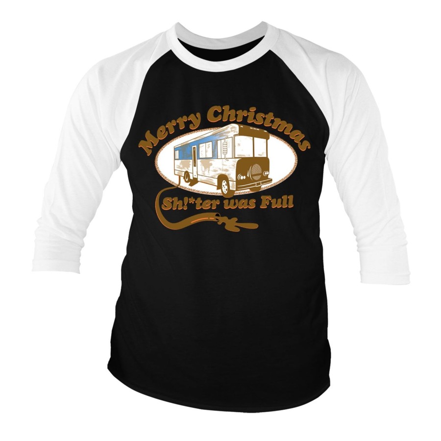 Mann Shirtstore | Shitter Was Full Organic Baseball 3/4 Sleeve Tee White-Black