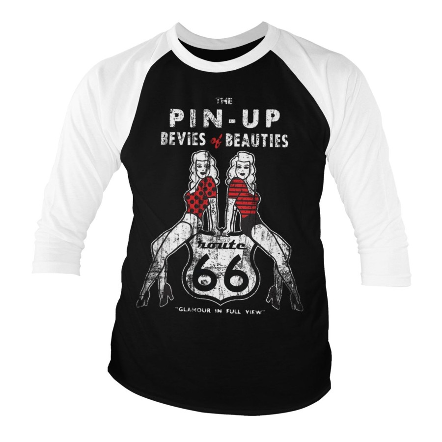 Mann Shirtstore | Route 66 Pin-Ups Baseball 3/4 Sleeve Tee White-Black