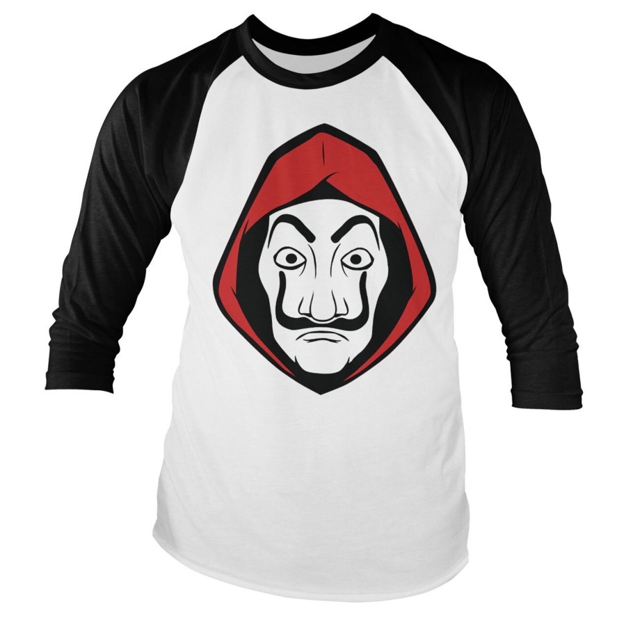 Mann Shirtstore | La Casa De Papel Mask Baseball Long Sleeve Tee Whiteblack